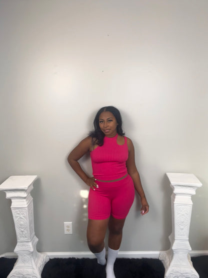 AROUND THE WAY SHORT SET (pink)