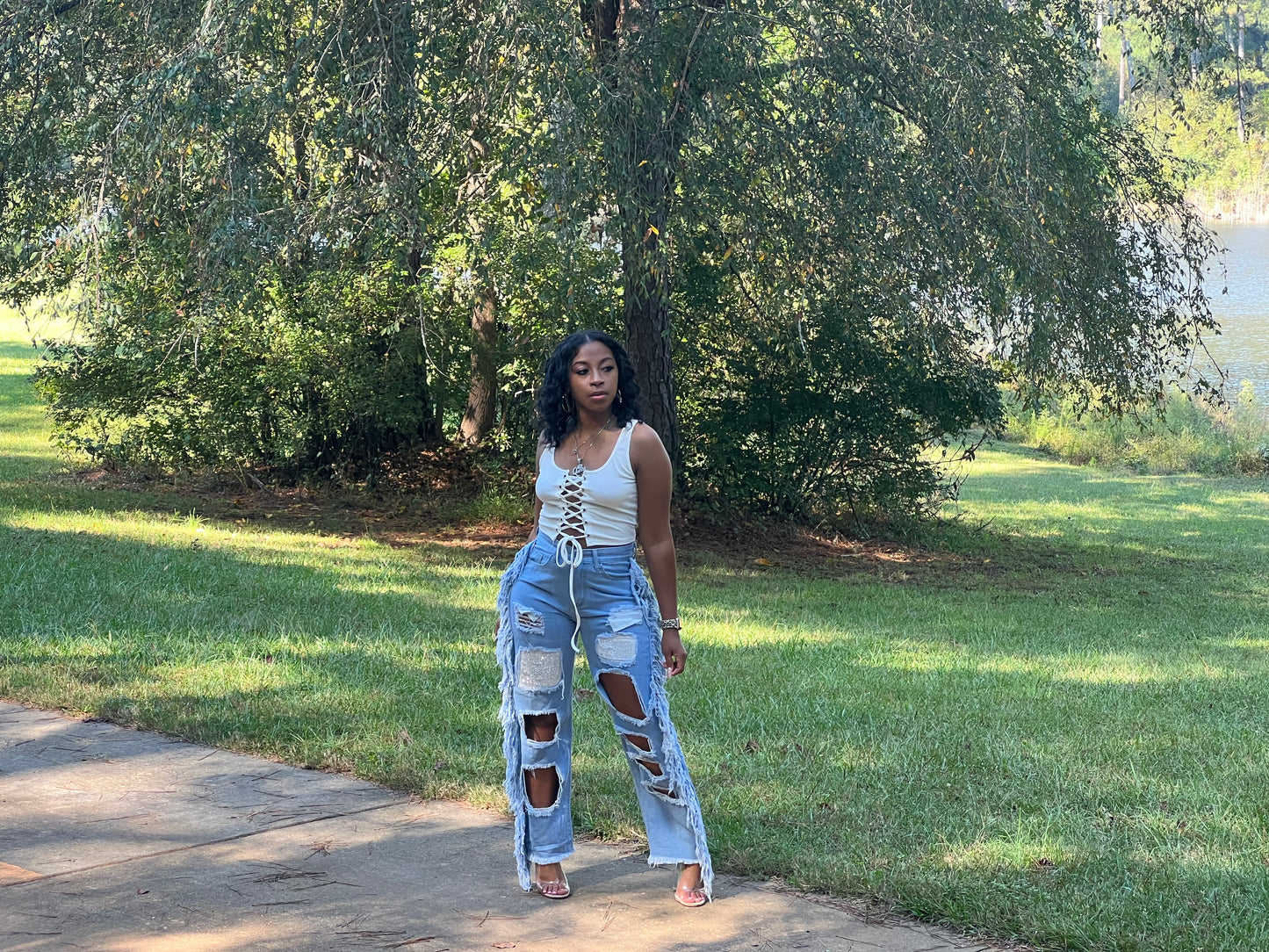 So Much Bling Fringe Jeans – Denim